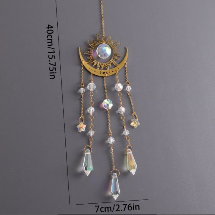 Olivenorma - Campanello a vento con acchiappasole a forma di occhio di cristallo di luna e fiamma dorata - image 3