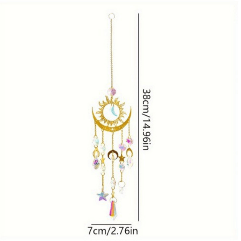 Olivenorma - Campanello a vento con acchiappasole a forma di occhio di cristallo di luna e fiamma dorata - image 7