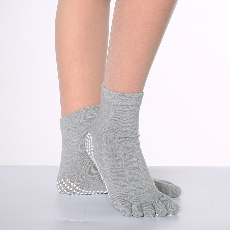 Calzini Olivenorma antiscivolo con separazione delle dita per Pilates, Barre e Fitness, in cotone traspirante e confortevole, con design "Love Yoga" e design a cinque dita. - Colore a tinta unita e grigio - 10 paia - image 2