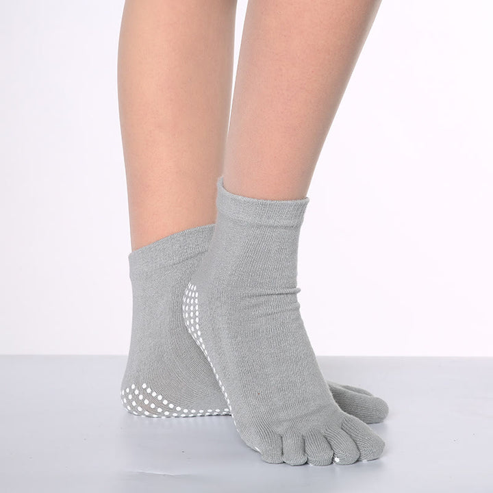 Calzini Olivenorma antiscivolo con separazione delle dita per Pilates, Barre e Fitness, in cotone traspirante e confortevole, con design "Love Yoga" e design a cinque dita. - Colore a tinta unita e grigio - 10 paia - image 2