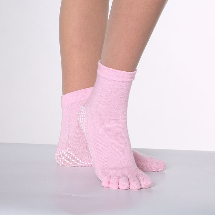 Calzini Olivenorma antiscivolo con separazione delle dita per Pilates, Barre e Fitness, in cotone traspirante e confortevole, con design "Love Yoga" e design a cinque dita. - Tinta unita e rosa - 10 paia - image 3