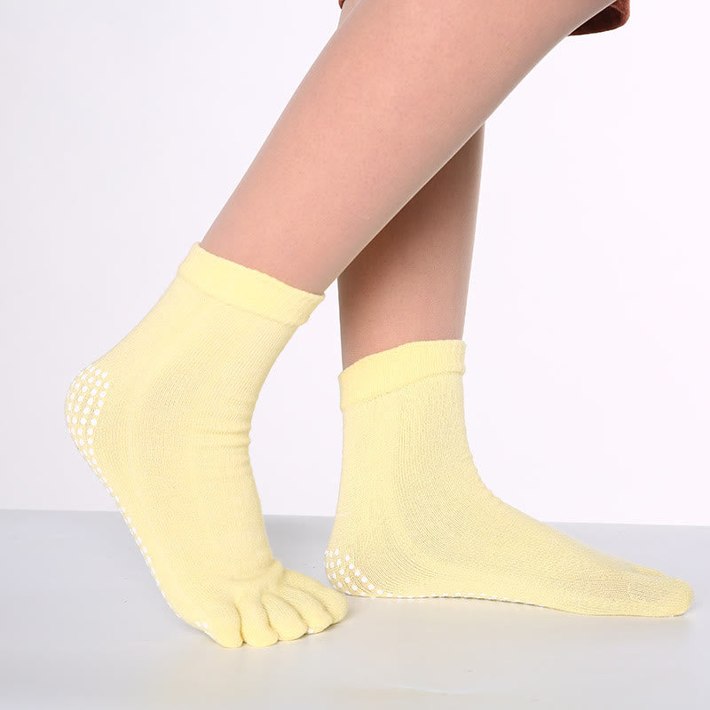 Calzini Olivenorma antiscivolo con separazione delle dita per Pilates, Barre e Fitness, in cotone traspirante e confortevole, con design "Love Yoga" e design a cinque dita. - Colore uniforme e giallo chiaro - 10 paia - image 9