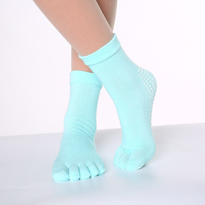 Calzini Olivenorma antiscivolo con separazione delle dita per Pilates, Barre e Fitness, in cotone traspirante e confortevole, con design "Love Yoga" e design a cinque dita. - Colore tinta unita e azzurro - 10 paia - image 6