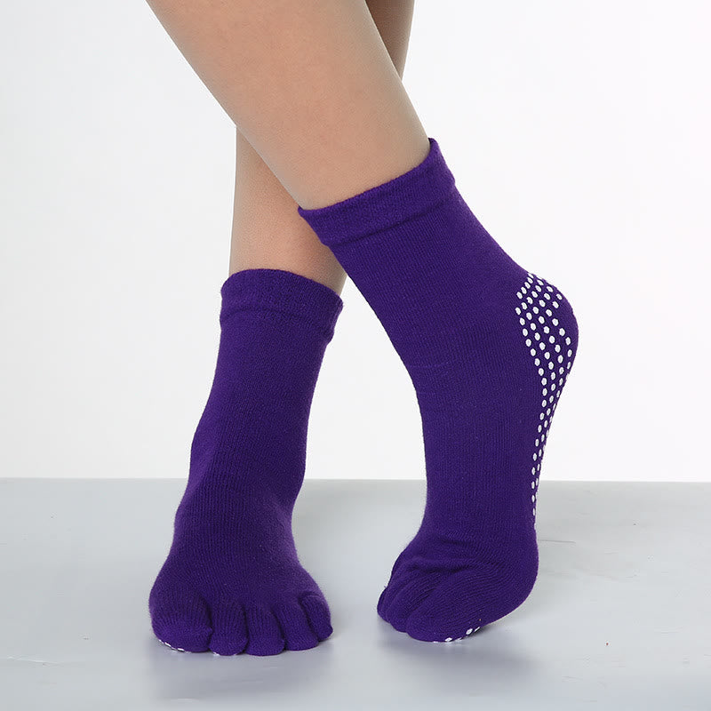 Calzini Olivenorma antiscivolo con separazione delle dita per Pilates, Barre e Fitness, in cotone traspirante e confortevole, con design "Love Yoga" e design a cinque dita. - Colore uniforme e viola medio - 10 paia - image 4