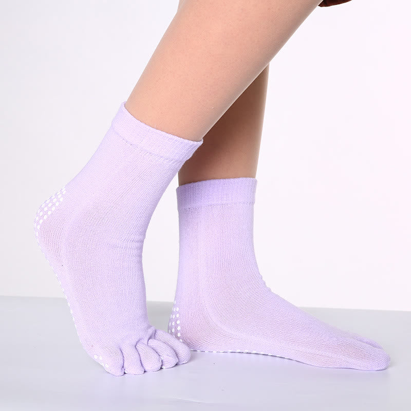 Calzini Olivenorma antiscivolo con separazione delle dita per Pilates, Barre e Fitness, in cotone traspirante e confortevole, con design "Love Yoga" e design a cinque dita. - Colore uniforme e viola chiaro - 10 paia - image 5