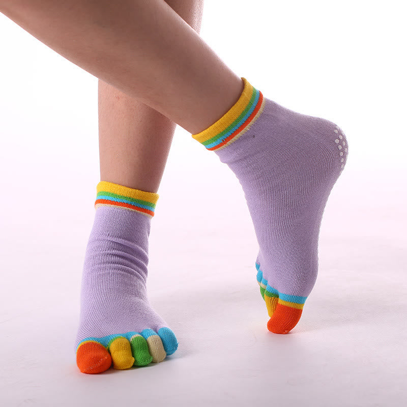 Calzini Olivenorma antiscivolo con separazione delle dita per Pilates, Barre e Fitness, in cotone traspirante e confortevole, con design "Love Yoga" e design a cinque dita. - Color-Toe e viola chiaro - 10 paia - image 13