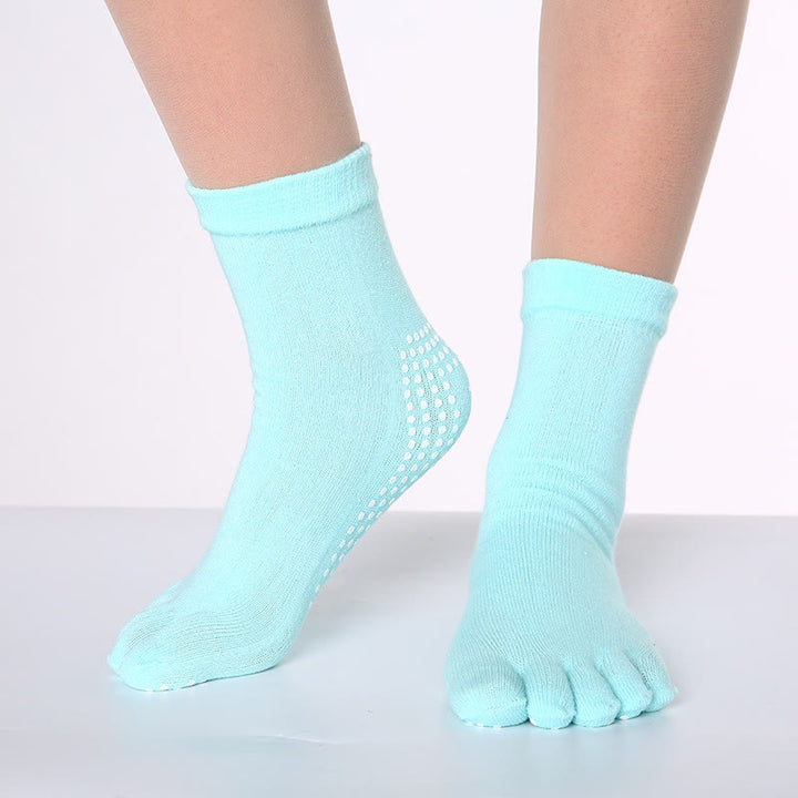 Calzini Olivenorma antiscivolo con separazione delle dita per Pilates, Barre e Fitness, in cotone traspirante e confortevole, con design "Love Yoga" e design a cinque dita. - Colore tinta unita e blu scuro - 10 paia - image 7