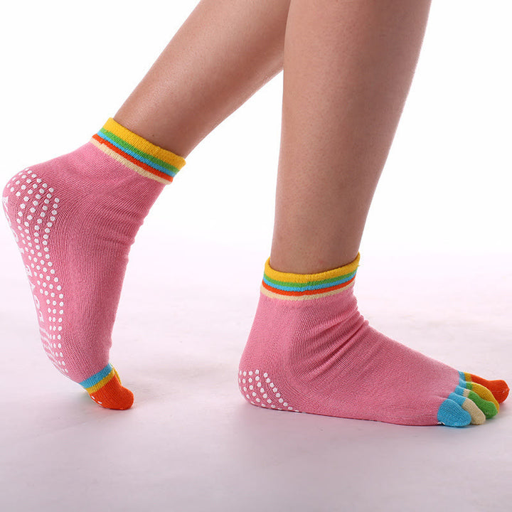 Calzini Olivenorma antiscivolo con separazione delle dita per Pilates, Barre e Fitness, in cotone traspirante e confortevole, con design "Love Yoga" e design a cinque dita. - Color-Toe & Rose Red - 10 paia - image 12
