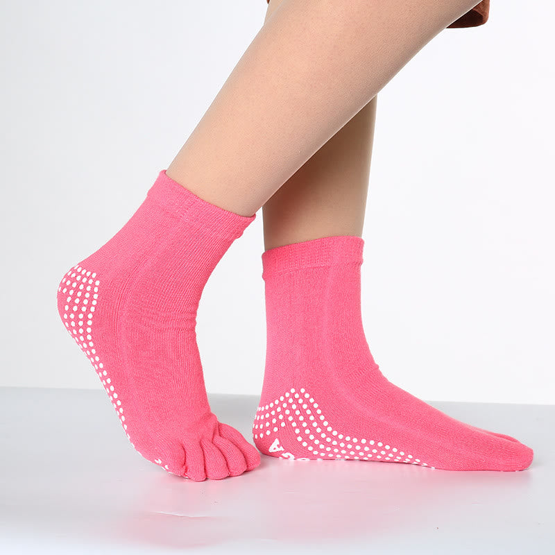 Calzini Olivenorma antiscivolo con separazione delle dita per Pilates, Barre e Fitness, in cotone traspirante e confortevole, con design "Love Yoga" e design a cinque dita. - Colore tinta unita e rosso rosato - 10 paia - image 8