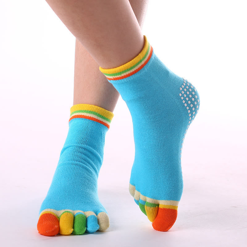 Calzini Olivenorma antiscivolo con separazione delle dita per Pilates, Barre e Fitness, in cotone traspirante e confortevole, con design "Love Yoga" e design a cinque dita. - Color-Toe & Blue - 10 paia - image 15