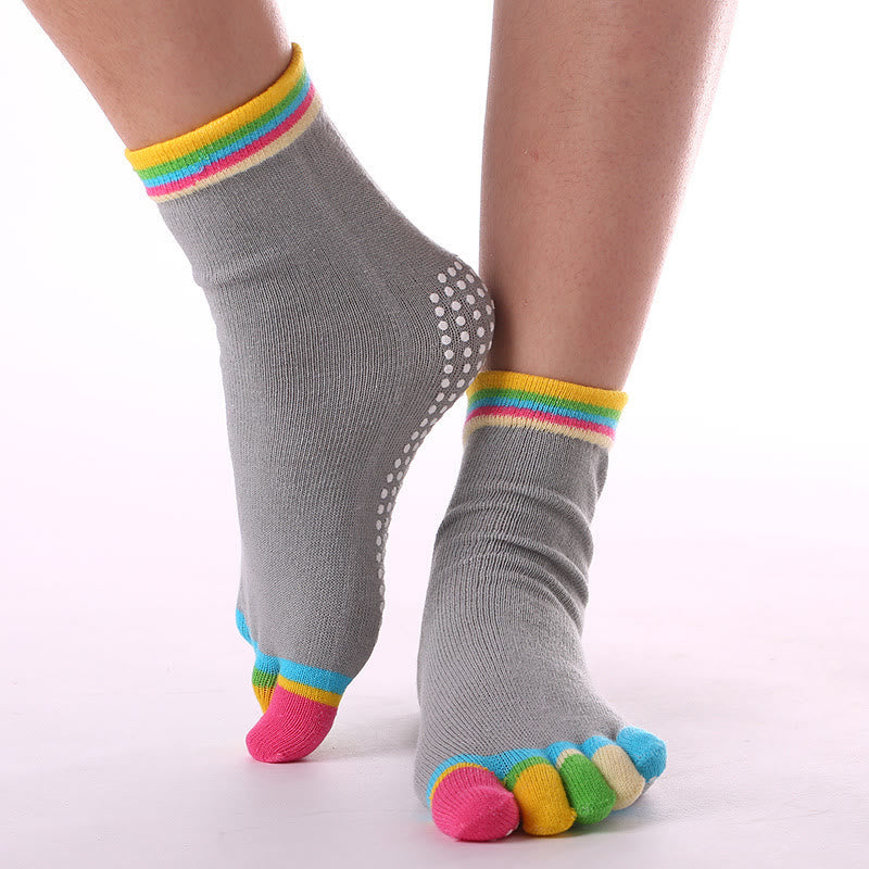 Calzini Olivenorma antiscivolo con separazione delle dita per Pilates, Barre e Fitness, in cotone traspirante e confortevole, con design "Love Yoga" e design a cinque dita. - Color-Toe & Gray - 10 paia - image 16