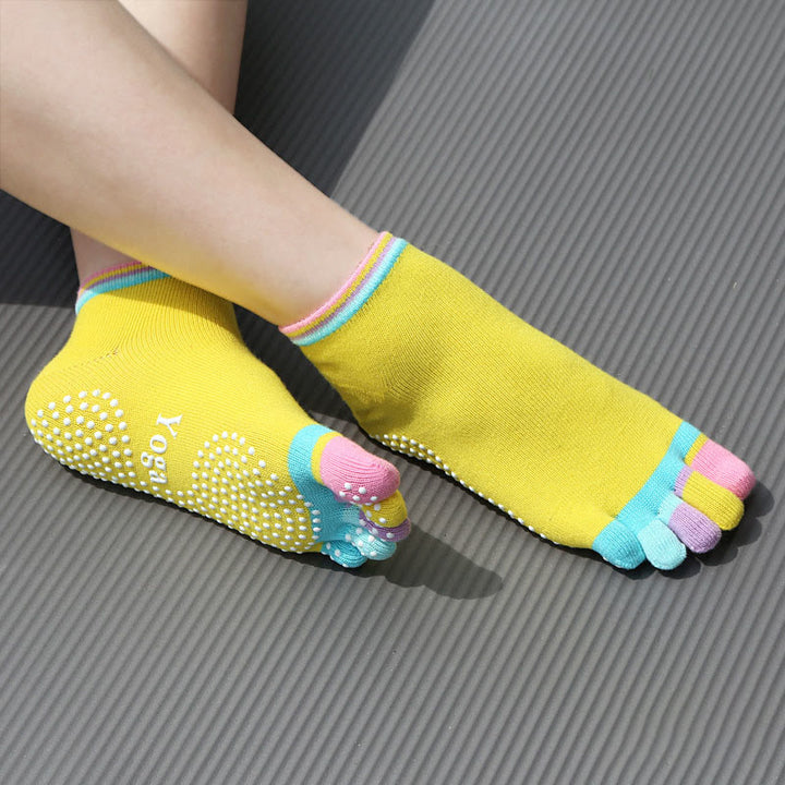 Calzini da pilates Olivenorma antiscivolo con separazione delle dita, leggeri, traspiranti e comodi, calzini yoga alla caviglia a cinque dita - Copertura completa e giallo - 10 paia - image 3