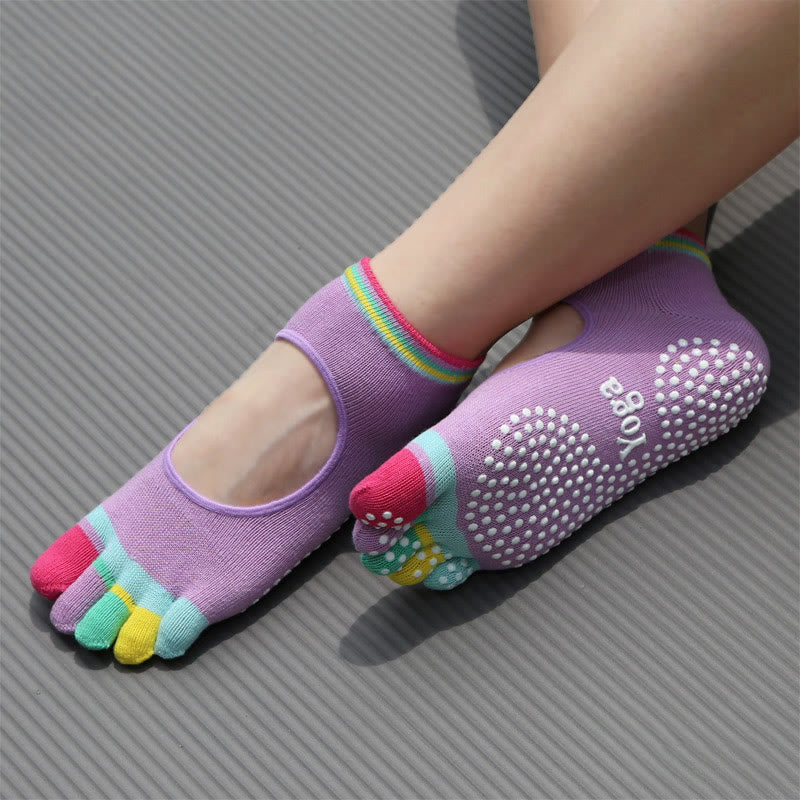 Calzini sportivi antiscivolo Olivenorma Five-Toe Yoga alla caviglia - Senza schienale e viola - 2 paia - image 13