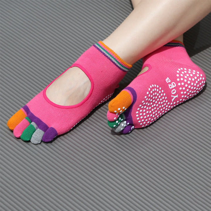 Calzini sportivi antiscivolo Olivenorma Five-Toe Yoga alla caviglia - Senza schienale e rosa - 2 paia - image 12