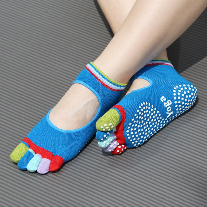 Calzini sportivi antiscivolo Olivenorma Five-Toe Yoga alla caviglia - Senza schienale e blu - 2 paia - image 10