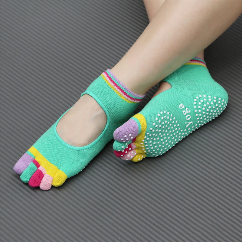 Calzini sportivi antiscivolo Olivenorma Five-Toe Yoga alla caviglia - Senza schienale e verde - 2 paia - image 14