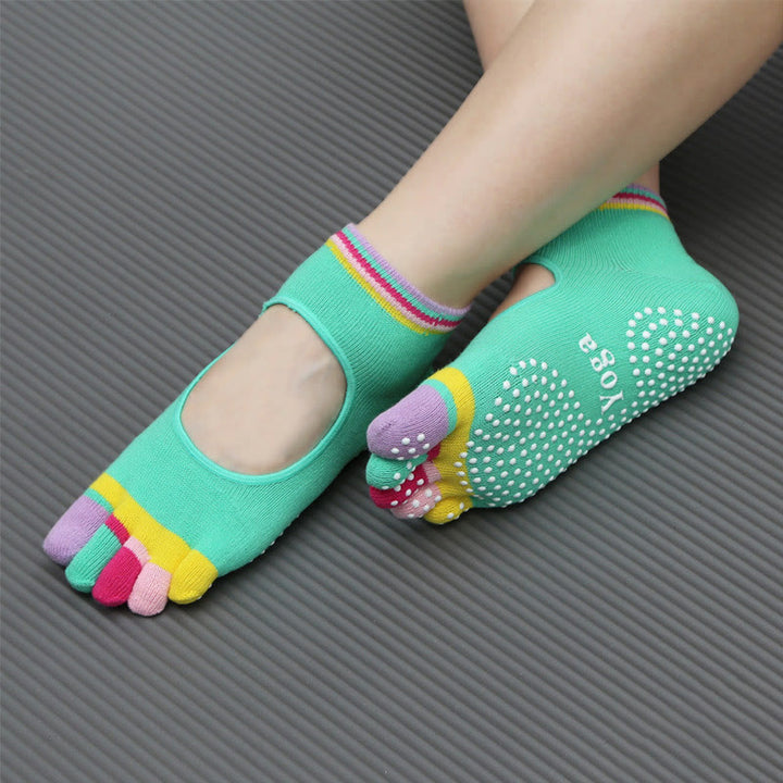 Calzini sportivi antiscivolo Olivenorma Five-Toe Yoga alla caviglia - Senza schienale e verde - 2 paia - image 14