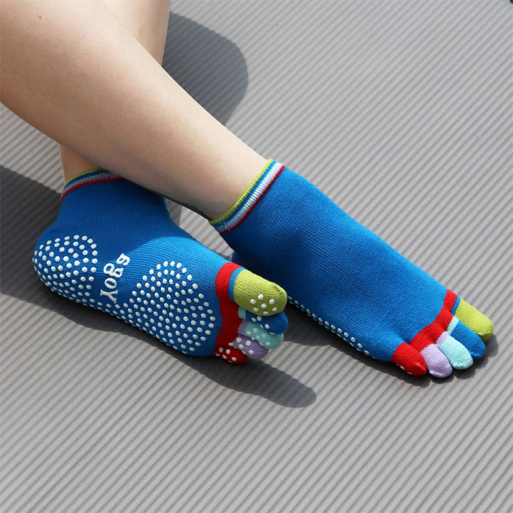Calzini da pilates Olivenorma antiscivolo con separazione delle dita, leggeri, traspiranti e comodi, calzini yoga alla caviglia a cinque dita - Copertura completa e blu - 10 paia - image 1