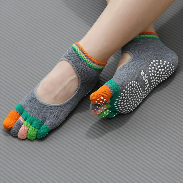 Calzini da pilates Olivenorma antiscivolo con separazione delle dita, leggeri, traspiranti e comodi, calzini yoga alla caviglia a cinque dita - Schiena scoperta e grigio - 10 paia - image 8
