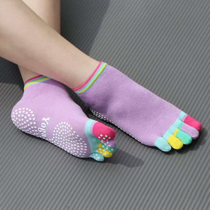 Calzini sportivi antiscivolo Olivenorma Five-Toe Yoga alla caviglia - Copertura completa e viola - 2 paia - image 5