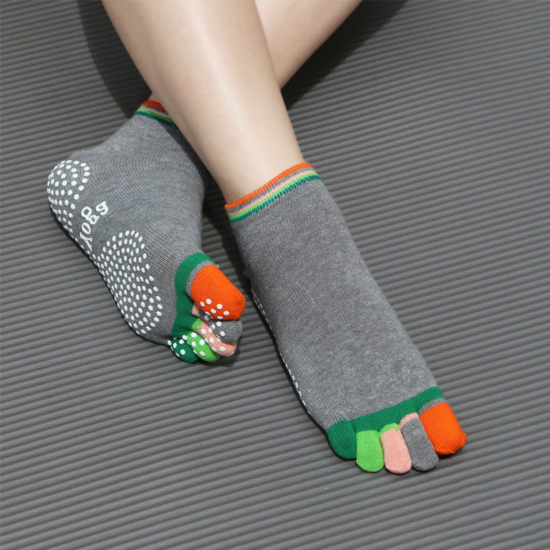 Calzini da pilates Olivenorma antiscivolo con separazione delle dita, leggeri, traspiranti e comodi, calzini yoga alla caviglia a cinque dita - Copertura completa e grigio - 10 paia - image 2