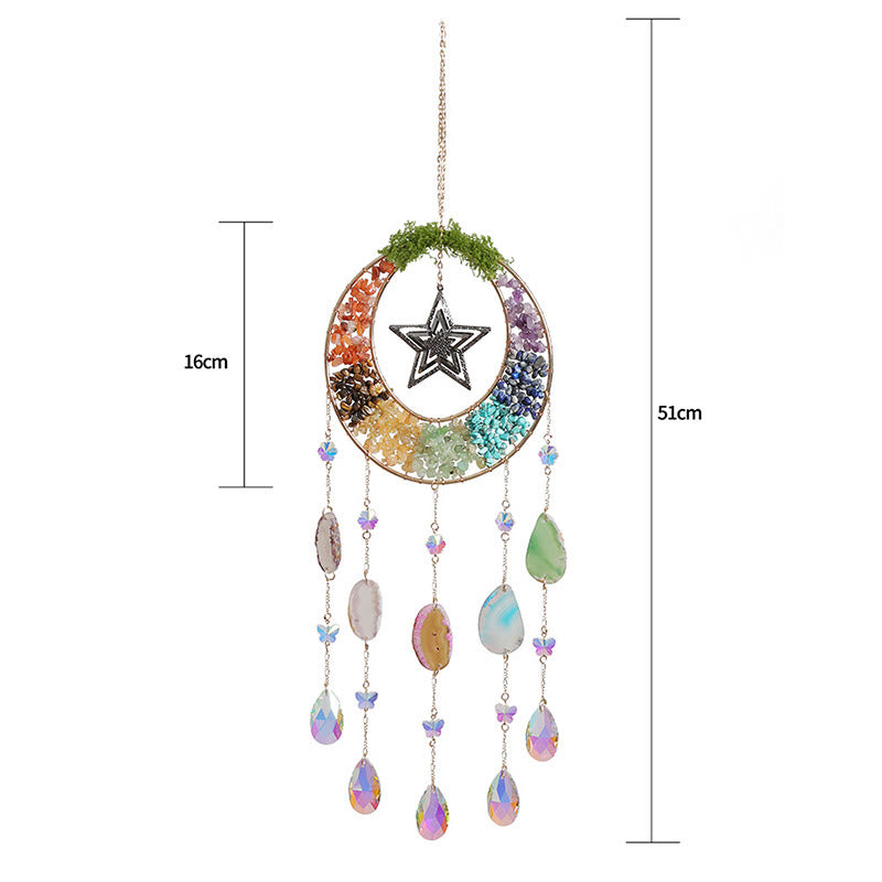Olivenorma Crystal Chips Moon & Star Rainbow Chakra Suncatcher Wind Chime - image 2