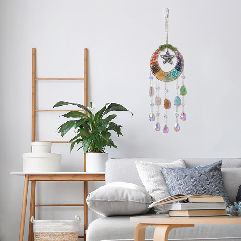 Olivenorma Crystal Chips Moon & Star Rainbow Chakra Suncatcher Wind Chime - image 6