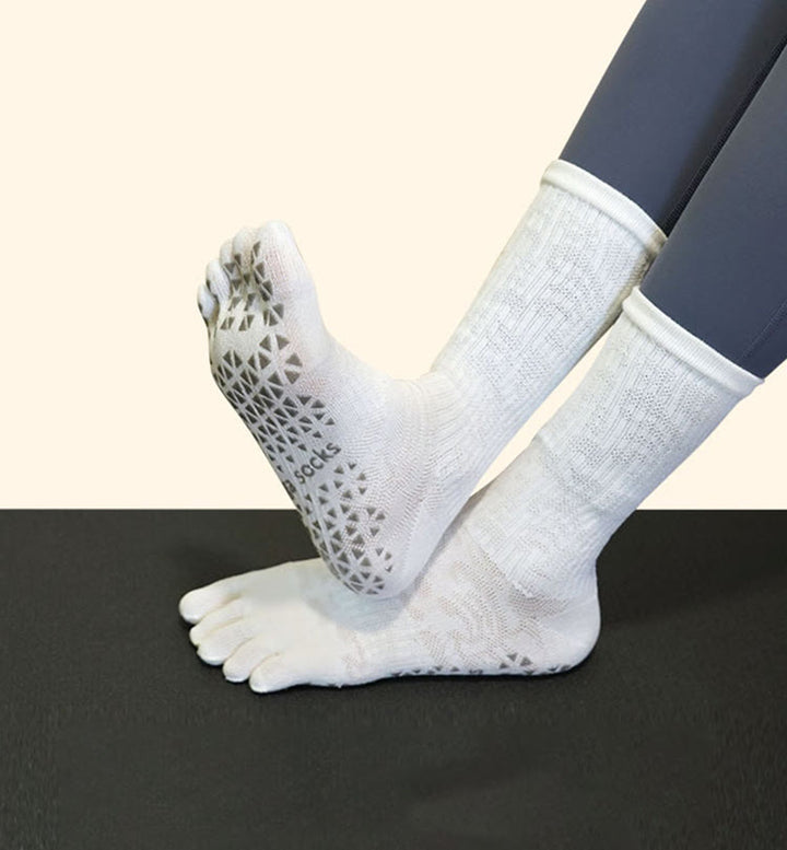 Calzini Olivenorma traspiranti con separazione delle dita, antiscivolo, per Pilates e Barre, con cotone, vestibilità comoda, stampa floreale, calzini yoga a cinque dita - image 6