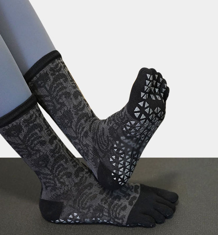 Calzini Olivenorma traspiranti con separazione delle dita, antiscivolo, per Pilates e Barre, con cotone, vestibilità comoda, stampa floreale, calzini yoga a cinque dita - image 8