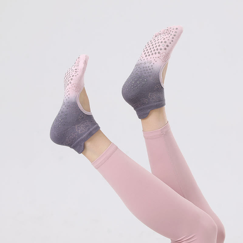 Calzini antiscivolo Olivenorma per Pilates, Barre e Danza con design traspirante a tallone aperto, calzini yoga senza tallone a cinque dita sfumati - Rosa e viola - 10 paia - image 10