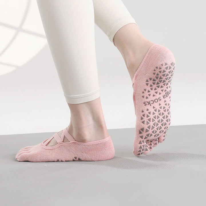 Calzini Olivenorma antiscivolo con separazione delle dita per Pilates, Barre e Fitness, con supporto sicuro tramite cinturino incrociato, calzini yoga con cinque cinturini per le dita. - Rosa chiaro - 10 paia - image 4