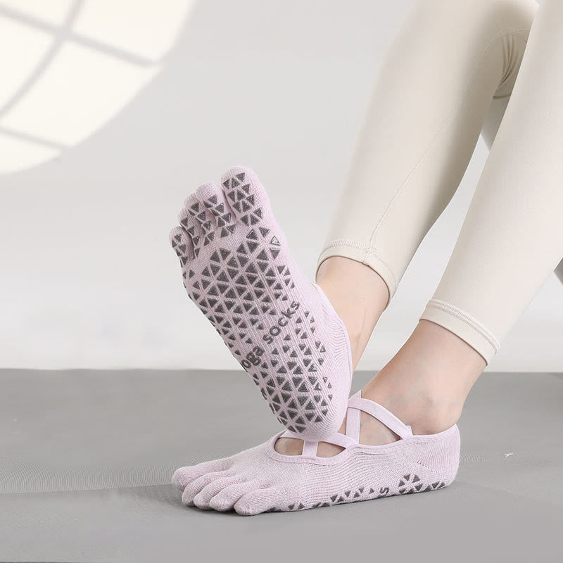 Calzini Olivenorma antiscivolo con separazione delle dita per Pilates, Barre e Fitness, con supporto sicuro tramite cinturino incrociato, calzini yoga con cinque cinturini per le dita. - image 0