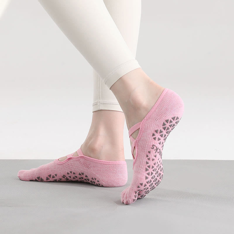 Calzini Olivenorma antiscivolo con separazione delle dita per Pilates, Barre e Fitness, con supporto sicuro tramite cinturino incrociato, calzini yoga con cinque cinturini per le dita. - Rosa scuro - 10 paia - image 6