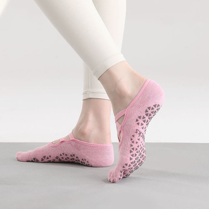 Calzini Olivenorma antiscivolo con separazione delle dita per Pilates, Barre e Fitness, con supporto sicuro tramite cinturino incrociato, calzini yoga con cinque cinturini per le dita. - Rosa scuro - 10 paia - image 6