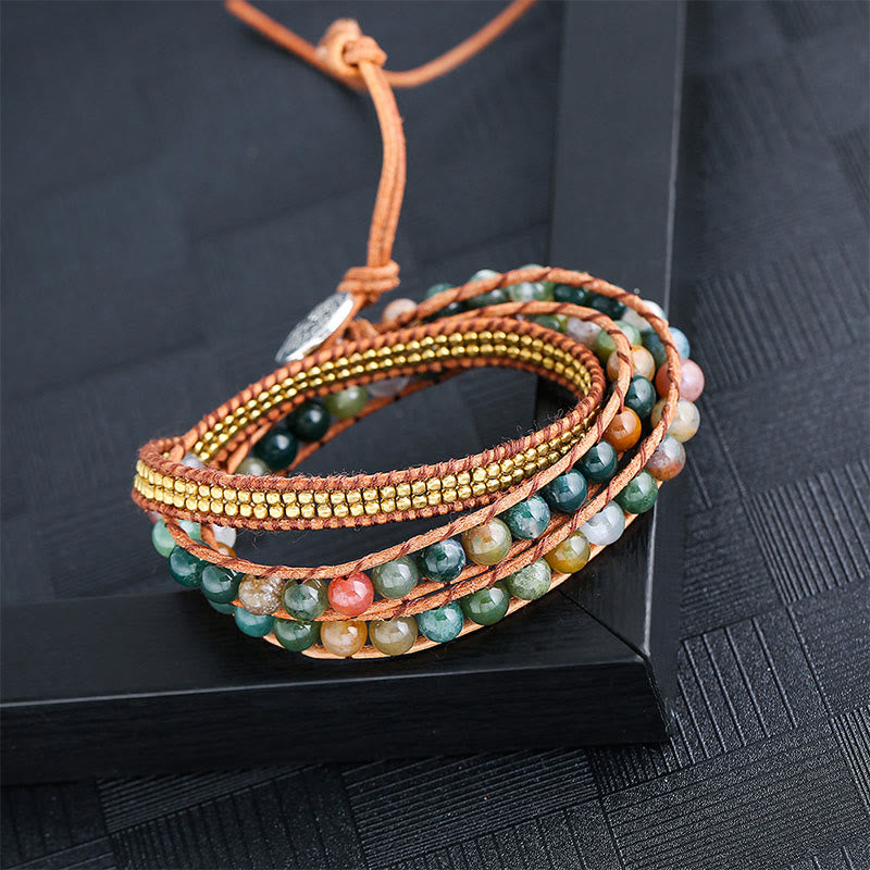 Bracciale multistrato fatto a mano in onice nero con perline di agata indiana Olivenorma - Ematite e agata indiana - image 1