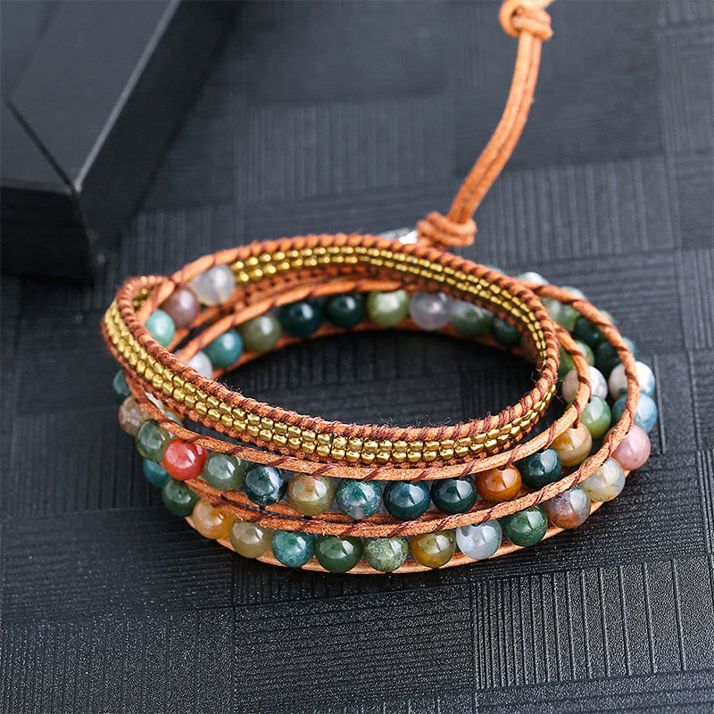 Bracciale multistrato fatto a mano in onice nero con perline di agata indiana Olivenorma - image 2