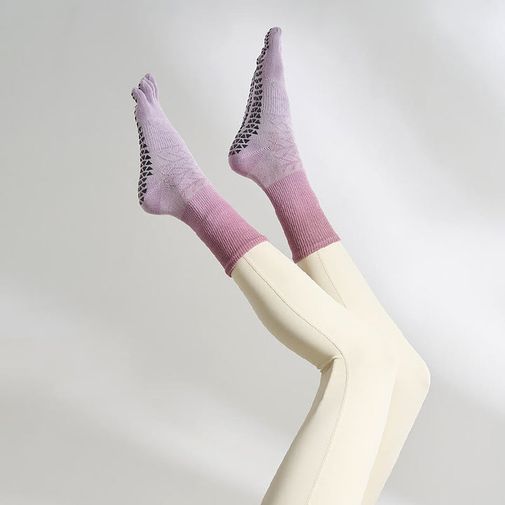 Calzini sportivi e yoga antiscivolo con tintura a cinque dita Olivenorma - Viola e rosa - 2 paia - image 1