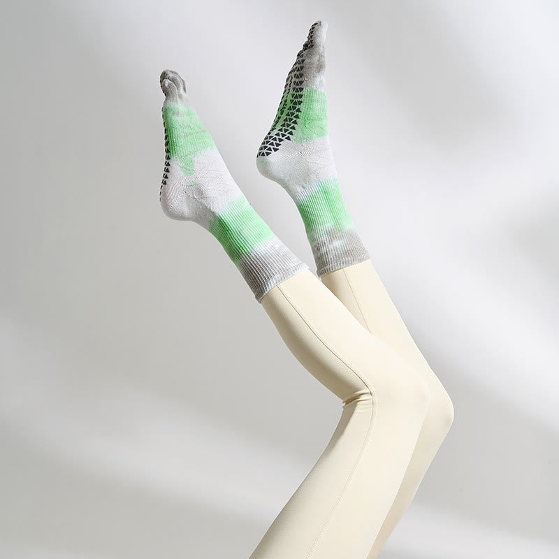 Calzini sportivi e yoga antiscivolo con tintura a cinque dita Olivenorma - Verde e grigio - 2 paia - image 3