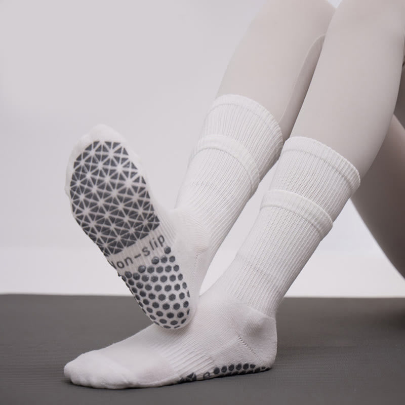 Calze Olivenorma a doppio strato a metà polpaccio antiscivolo per Pilates, Barre, con supporto caldo e traspirante, imbottitura in cotone, ideali per yoga. - Bianco - 10 paia - image 2