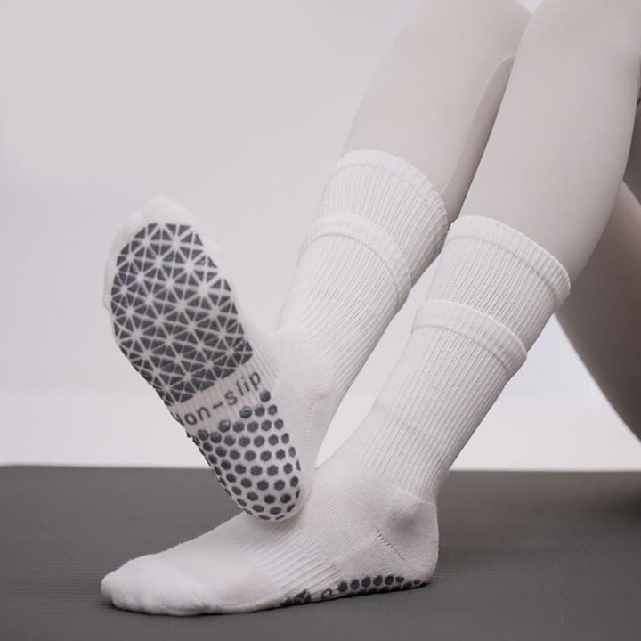 Calze Olivenorma a doppio strato a metà polpaccio antiscivolo per Pilates, Barre, con supporto caldo e traspirante, imbottitura in cotone, ideali per yoga. - Bianco - 10 paia - image 2