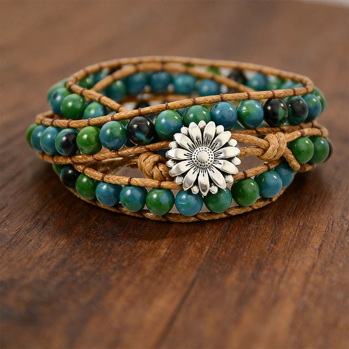 Bracciale avvolgente multi-stile bohémien intrecciato a mano Olivenorma - Crisocolla - image 3