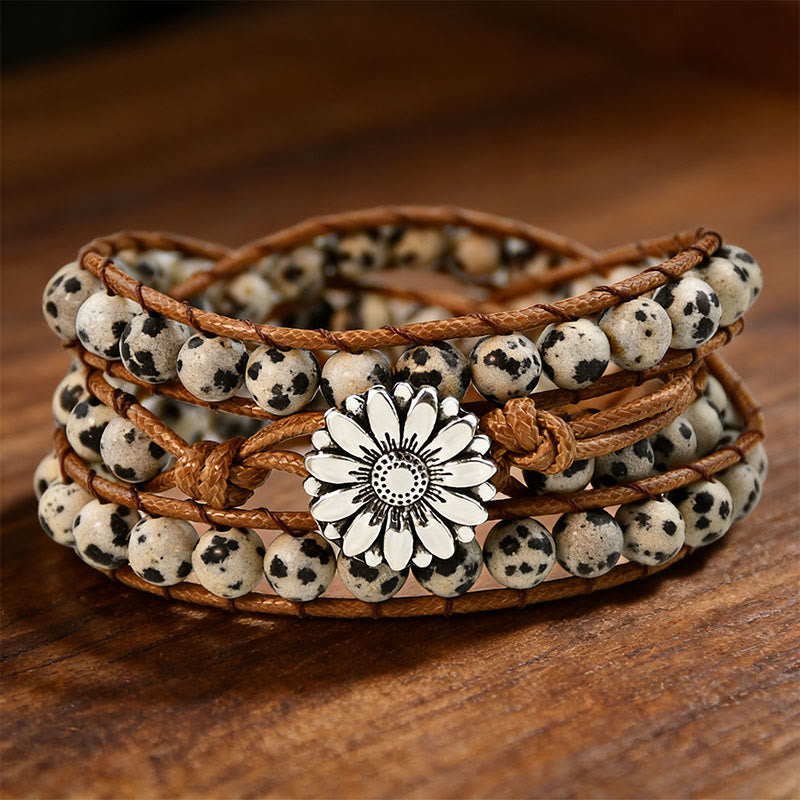 Bracciale avvolgente multi-stile bohémien intrecciato a mano Olivenorma - Diaspro dalmata - image 10