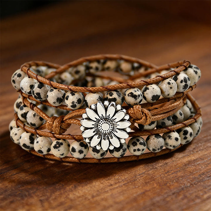 Bracciale avvolgente multi-stile bohémien intrecciato a mano Olivenorma - Diaspro dalmata - image 10