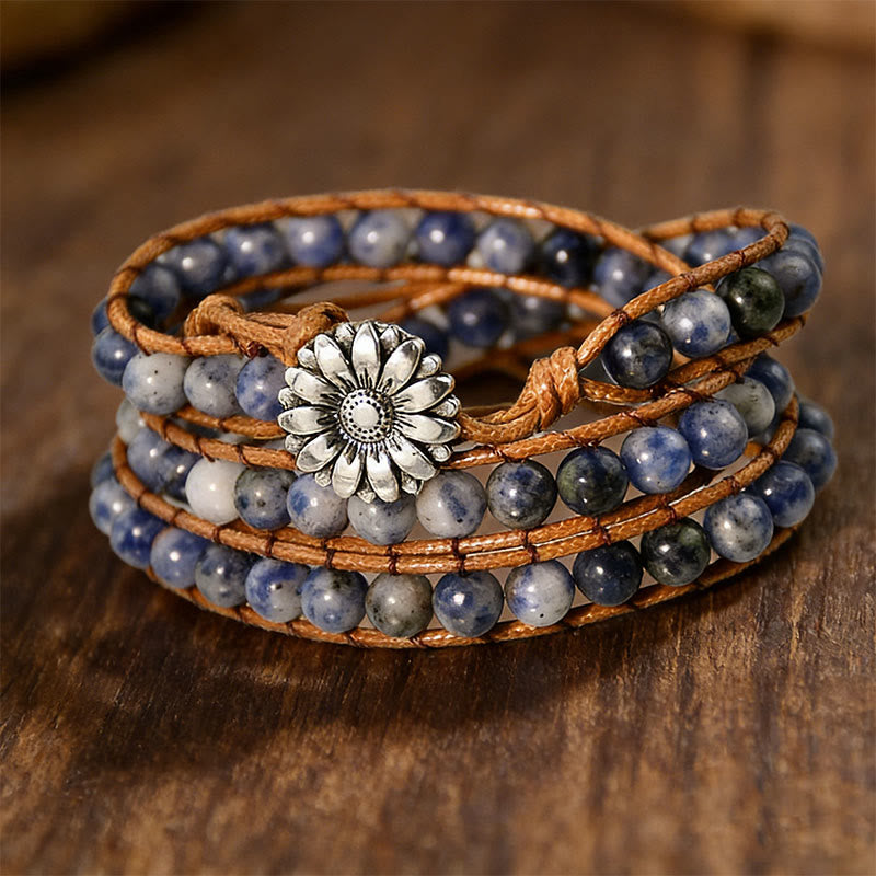 Bracciale avvolgente multi-stile bohémien intrecciato a mano Olivenorma - Sodalite blu - image 8