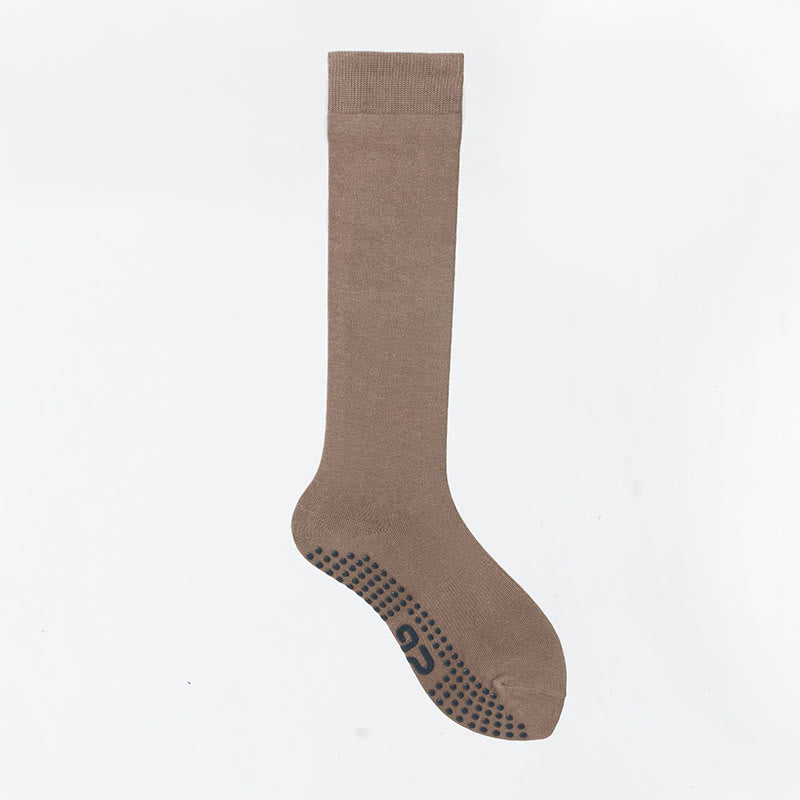 Calze Olivenorma a tinta unita, lunghezza al polpaccio, antiscivolo, per Pilates, Barre, Fitness, con supporto confortevole e traspirante in cotone, ideali per yoga. - Cachi - 10 paia - image 27