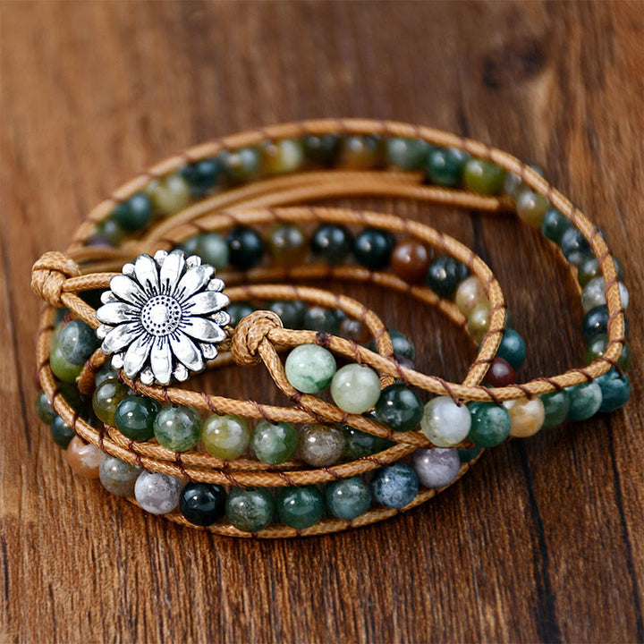 Bracciale avvolgente impilabile multistrato in agata indiana intrecciata a mano Olivenorma - Agata indiana - image 1