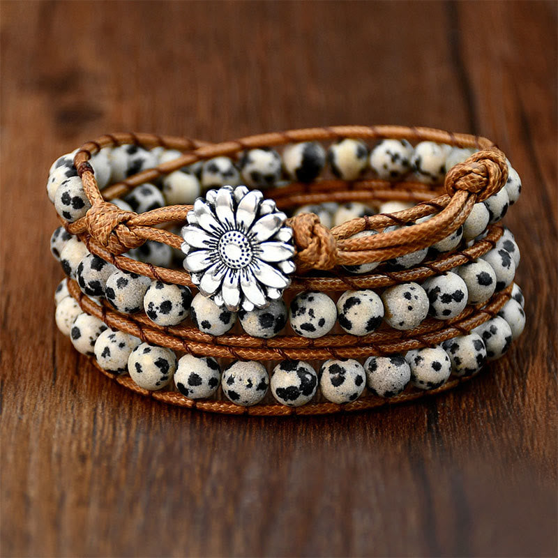 Bracciale avvolgente impilabile multistrato intrecciato a mano in diaspro dalmata Olivenorma - Amazzonite - image 1