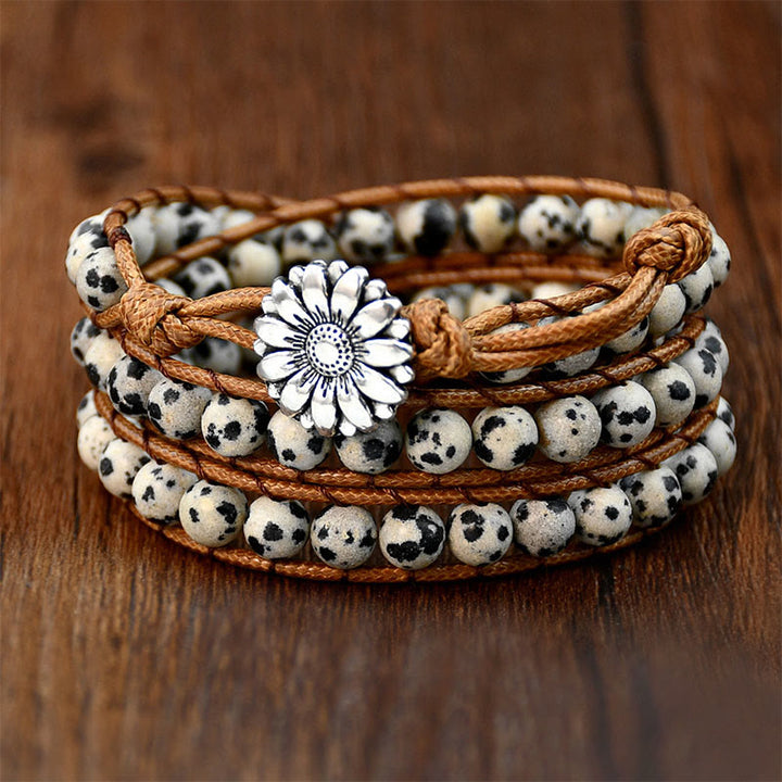 Bracciale avvolgente impilabile multistrato intrecciato a mano in diaspro dalmata Olivenorma - Amazzonite - image 1