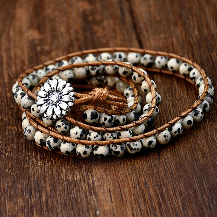 Bracciale avvolgente impilabile multistrato intrecciato a mano in diaspro dalmata Olivenorma - image 2