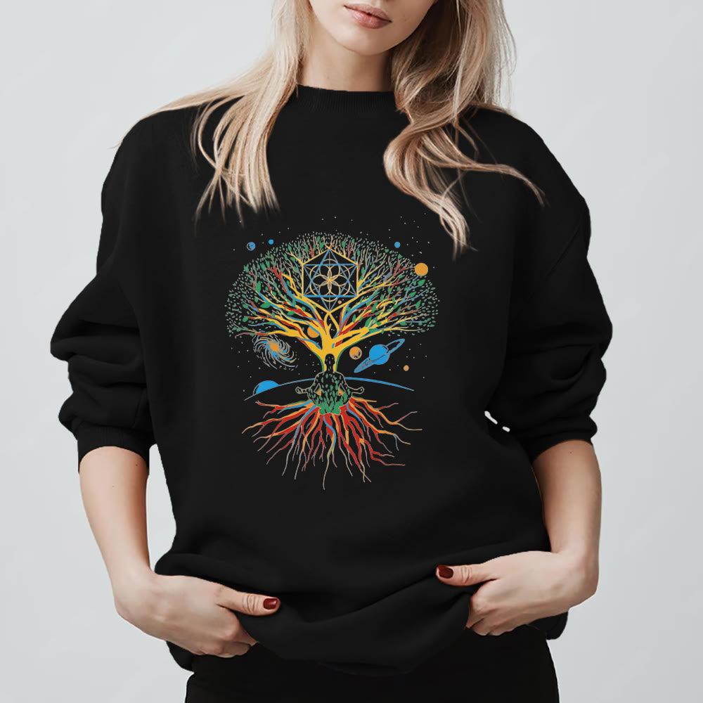 Felpa con stampa Olivenorma Tree Meditation Universe Spiritual Mindfulness - Nero - 2XL - image 0